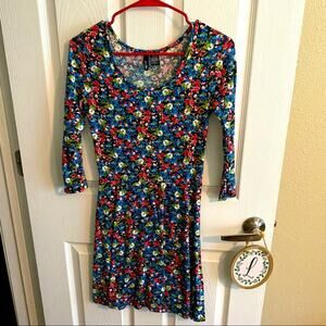 Ultra Flirt 3/4 Sleeve Floral Print Skater Dress Size Small